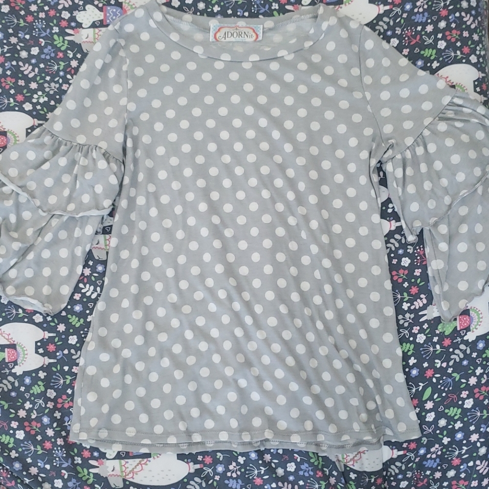 Grey and white polka dot shirt